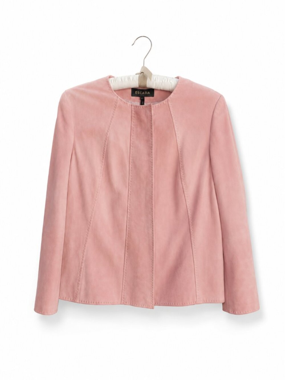 VINTAGE ESCADA Pink Suede Moto Jacket 42 Lambskin Luxury Statement Leather - Picture 4 of 10